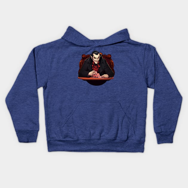 dracula playing poker Kids Hoodie by Poronto shop